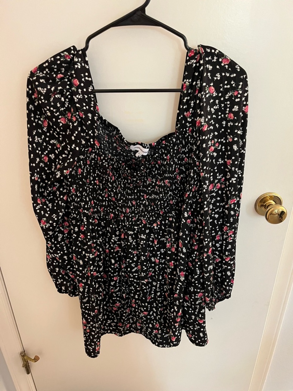 Motherhood Maternity Black Floral Smocked Tunic with Pink Accents